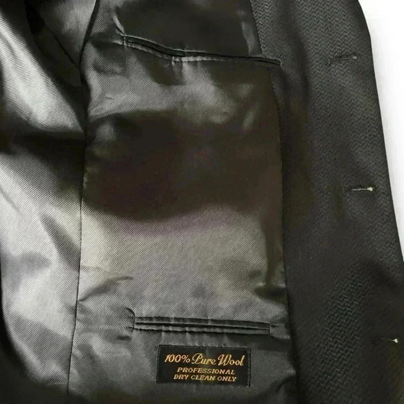 Hardy Amies Vtg Blazer 100% Wool Suit Jacket Sport Coat 42R Herringbone Black - Picture 4 of 8